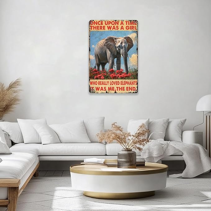Retro Elephants Metal Poster There Was A Girl Who Really Loved Elephants Metal Tin Signs Vintage Plaque Wall Decor Gift For Home Kitchen Office Men Cave Club Bar 8x12 Inch