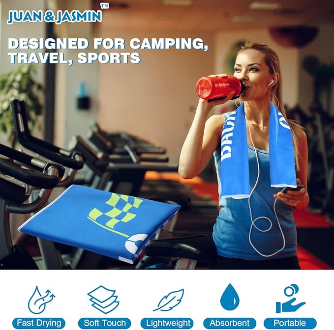 JUAN & JASMIN Microfiber Gym Towels Soft for Exercise Fitness, Sports, Workout, ODR Men & Women Quick-Drying Towels (Blue)