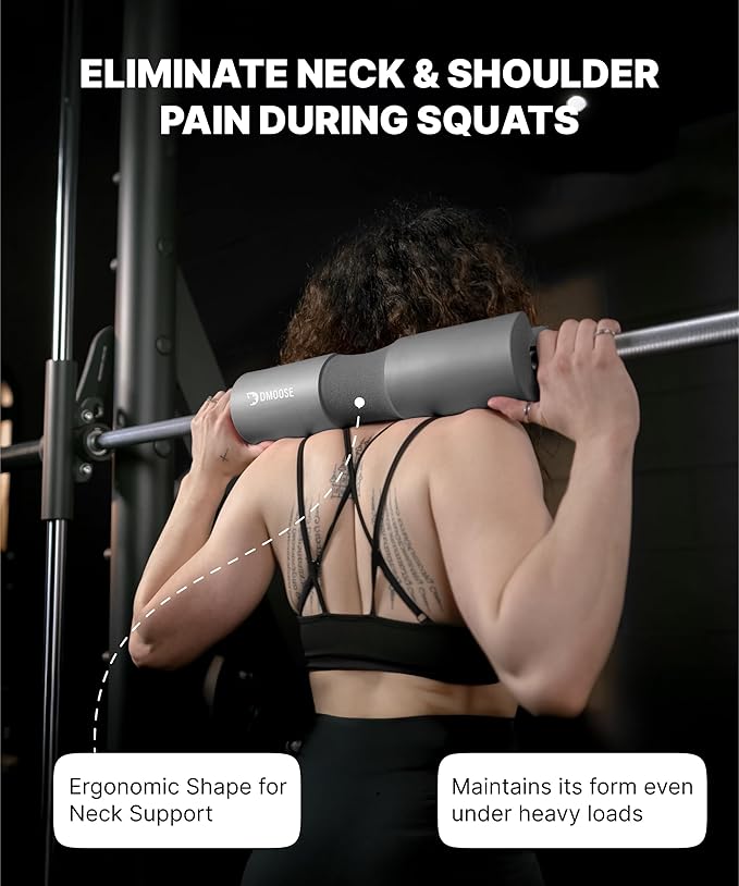 DMoose Fitness Barbell Pad for Hip Thrust, Squat & Lunges - Non-Slip Thick Foam Cushion for Neck and Back Support with Two Straps - Hip Thrust Pad for Leg Day - Fits All Olympic Bars and Smith Machine