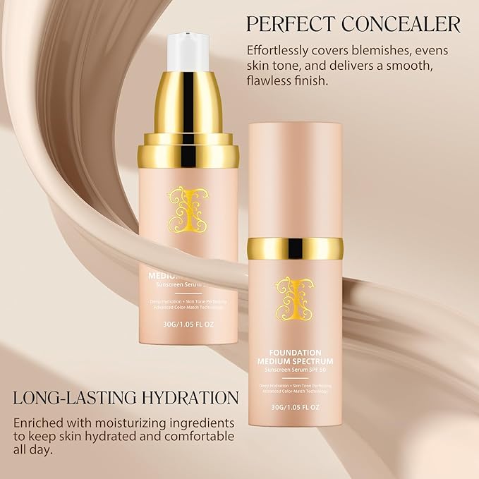 Foundation 4 in 1 - Color Changing Foundation, SPF 50+, Longwearing & Waterproof, Color Changing Hydrating Concealer, Natural Finish