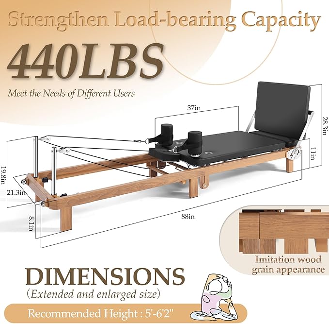 Foldable Pilates Reformer Machine,Extended 88in Metal Frame Pilates Equipment for Home Women Men Use Gym Workout & Advanced and Beginners Users , Dual Resistance System (Spring & Latex Tubes)