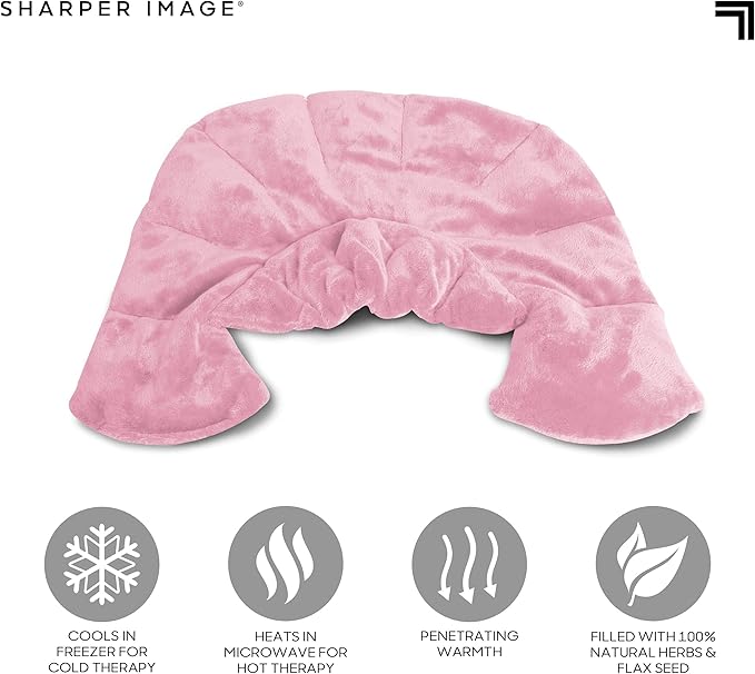 Sharper Image Heated Neck & Shoulder Wrap - Microwavable Warm & Cooling Plush Pad, Scented Aromatherapy (100% Natural Lavender & Herb Spa Blend), Pain Tension Headache Relief Therapy, Gift for Women