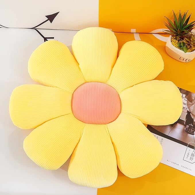 Flower Pillow, Flower Shaped Throw Pillow Flower Floor Pillow Soft Seating Cushion Room Decor Plush Pillow for Bedroom, Sofa, Bed, Reading (21 inch, Yellow)