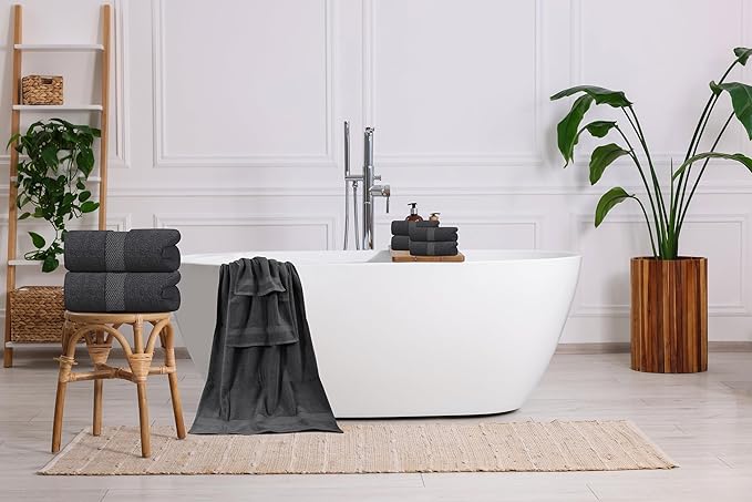 Oakias Premium Towel Set 600 GSM 6 Piece Dark Grey - 100% Ring Spun Cotton Highly Absorbent Towels Set - Super Soft Bathroom Towel Set - Hotel Quality Double Stitched Hem - Ideal for Hotels, Spa, Gyms