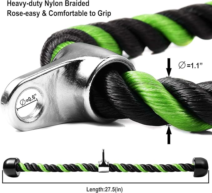Deluxe Tricep Rope Pull Down Cable, 27 & 36 Inch Rope Length, Easy to Grip & Non-Slip Cable Attachment for Gym Workout Exercise