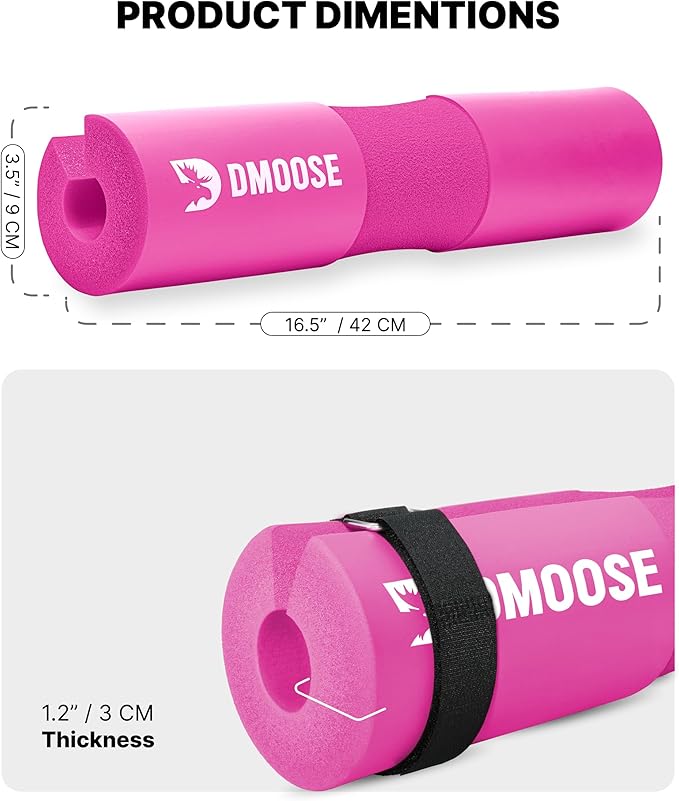 DMoose Fitness Barbell Pad for Hip Thrust, Squat & Lunges - Non-Slip Thick Foam Cushion for Neck and Back Support with Two Straps - Hip Thrust Pad for Leg Day - Fits All Olympic Bars and Smith Machine