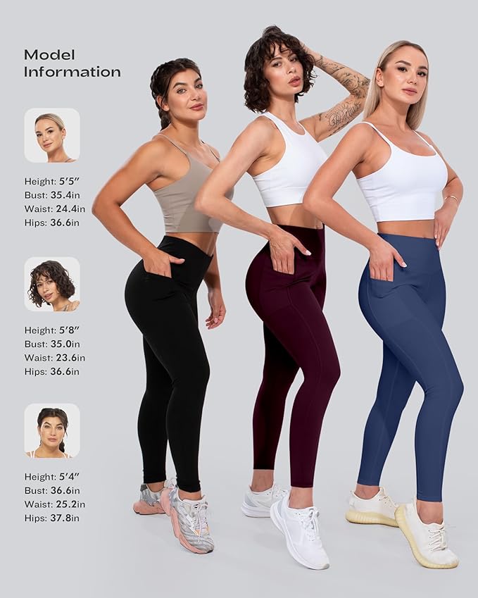CHRLEISURE Leggings with Pockets for Women, High Waisted Tummy Control Workout Yoga Pants