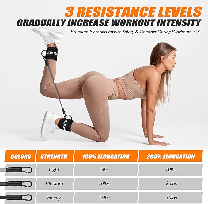 Ankle Resistance Bands with Cuffs for Women & Men - 3-Level Adjustable Leg & Glute Workout Equipment, Portable Home Gym Exercise Bands for Kickbacks, Hip Thrusts, Yoga, Strength Training