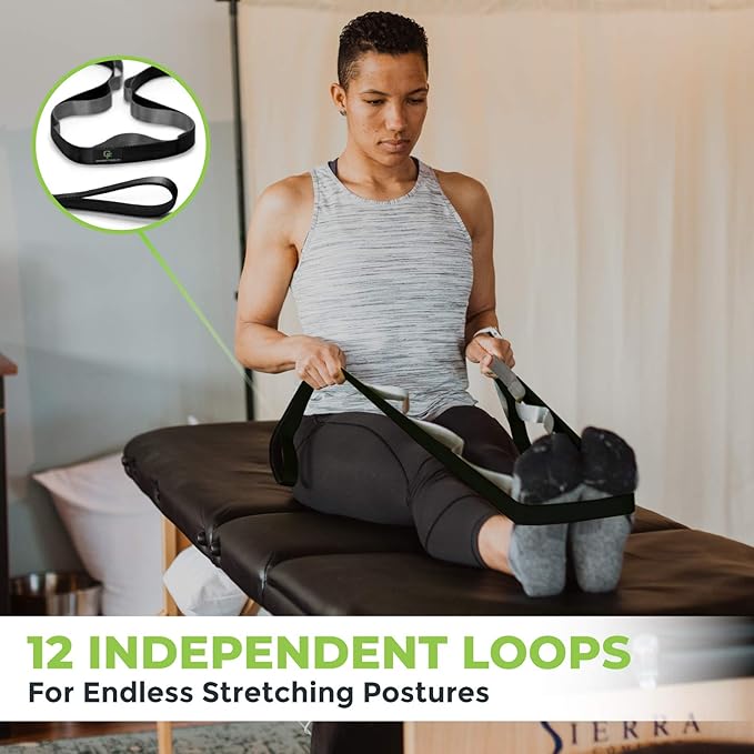 Gradient Fitness Stretching Strap for Physical Therapy, 12 Multi-Loop Stretch Strap 1" W x 8' L, Neoprene Handles, Physical Therapy Equipment, Yoga Straps for Stretching, Leg Stretcher.