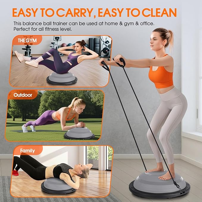 Foldable Balance Ball Trainer with Resistance Bands – Home Workout Equipment with Pump & Non-Slip Base – Core Strength Training Tool for Yoga, Pilates, Balance & Stability