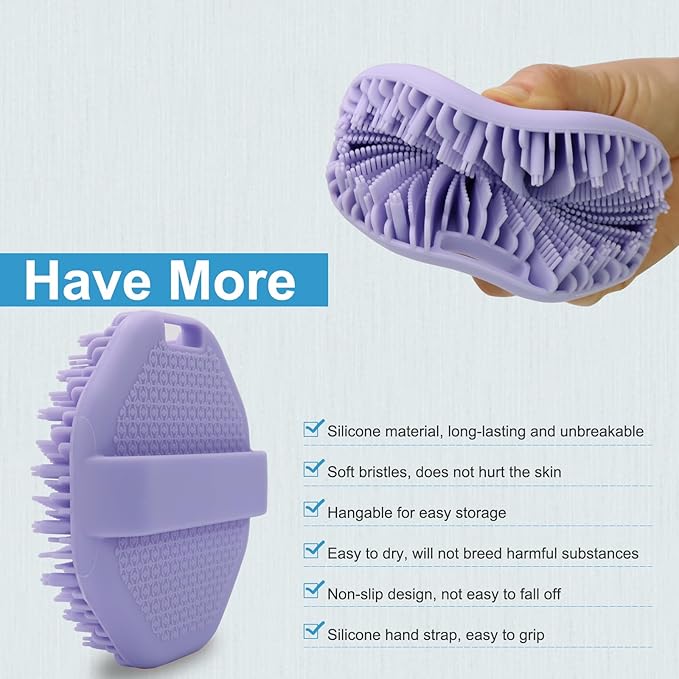 Silicone Body Scrubber,Exfoliating Body Scrubbers for use in Shower,Silicone Body Brush for Showering and Anti-Slippery Handles for All Skin Types (Purple)