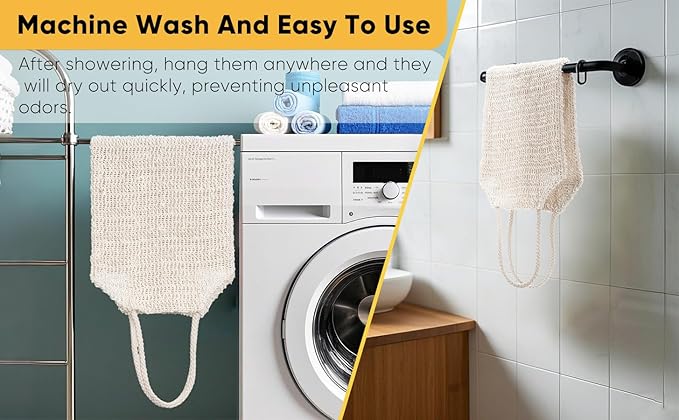 Natural Sisal & Ramie Back Scrubber for Shower with Handle(2pcs) - Deep Cleanse Back Scrubber, Scrub Spa Tool for Glowing Skin & Whole Body Care (2pcs)