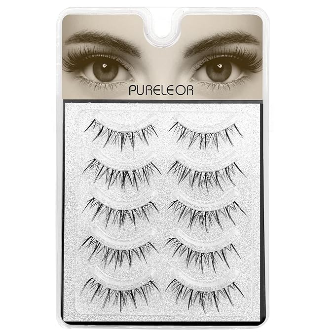 Manga Lashes Natural Look Clear Band Eyelashes,Japanese Anime Lashes 5 Pack,Cat Eyes