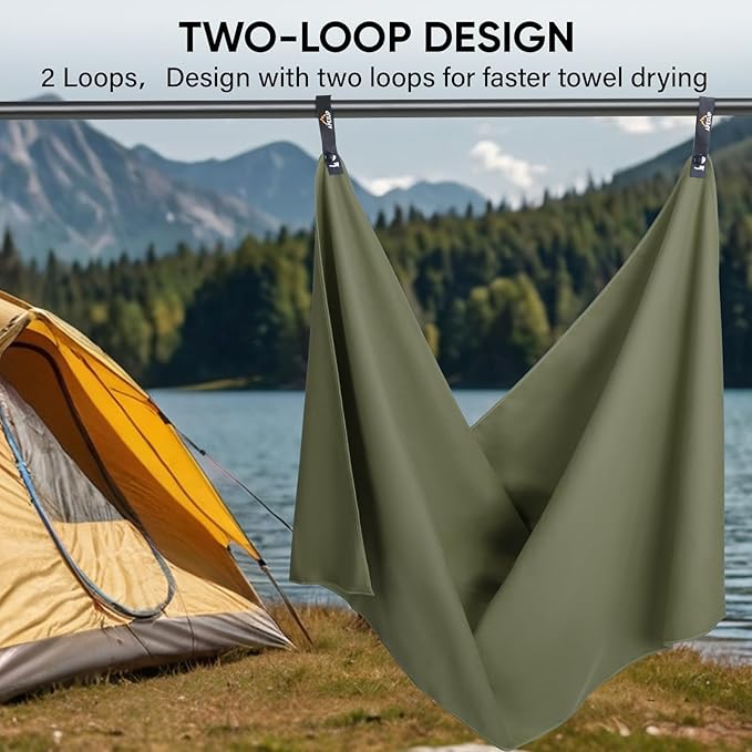 APEXUP Microfiber Travel Towel, Ultra Absorbent Quick Dry Towels, Lightweight Gym Sports Camping Towel for Workout, Yoga, Beach, Shower, Swimming (24"×12", Army Green)