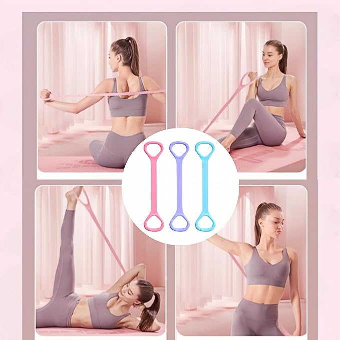 3pc Figure 8 Resistance Band, Exercise Bands for Back, Elastic Rope Stretch Fitness Band, Stretch Band for Chest Expander, Yoga Gym Fitness Pulling Rope 8 Word Elastic Bands