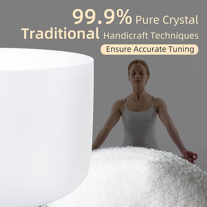 White G Note 8 inch Quartz Crystal Singing Bowl, for Healing Mindfulness Meditation Yoga Sound Baths, with Case Rubber Mallet