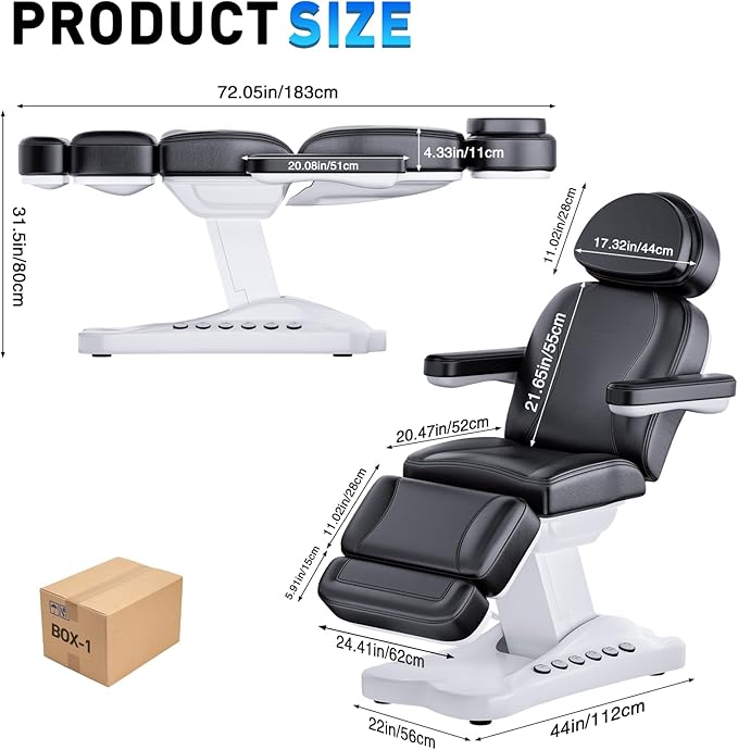 Full Electrical Aesthetic Chair with Lights for Clients, 3-Motors 200W Adjustable Tattoo Facial Beauty Bed with Remote Control, Capacity 550LBS for Podiatry Office Aesthetician Services (Black)