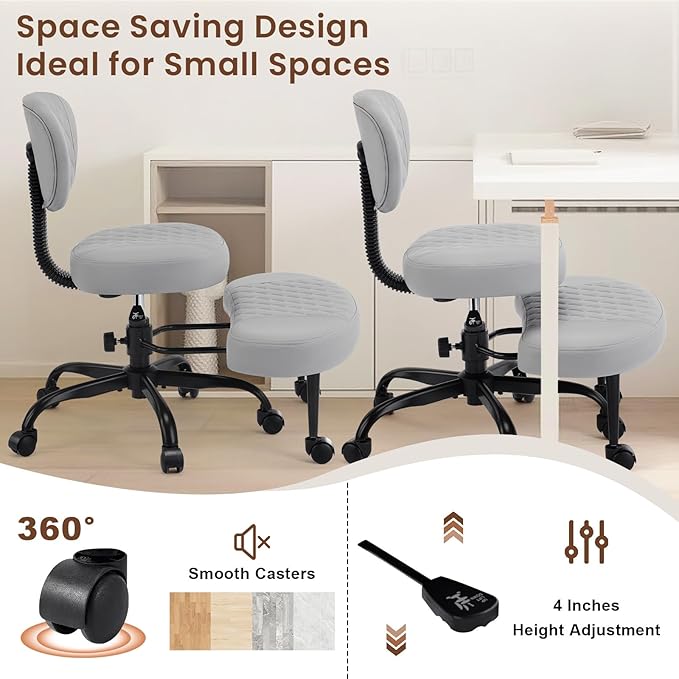 Cross Legged Office Chair with Wheels, Wide Criss Cross Kneeling Home Office Desk Chairs with Back Support, Ergonomic Adjustable Height ADHD Stool with Rotating Footrest for Yoga Meditation