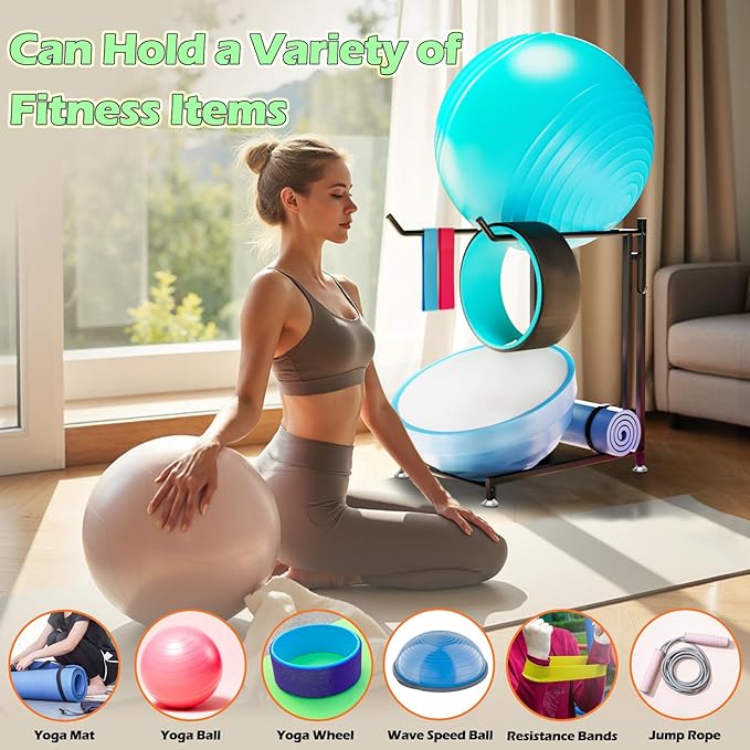 Exercise Ball Holder - Medicine Ball Rack for 85cm Yoga Ball Yoga Mat Storage, Garage Stability Ball Organizer Stand for Home Gym