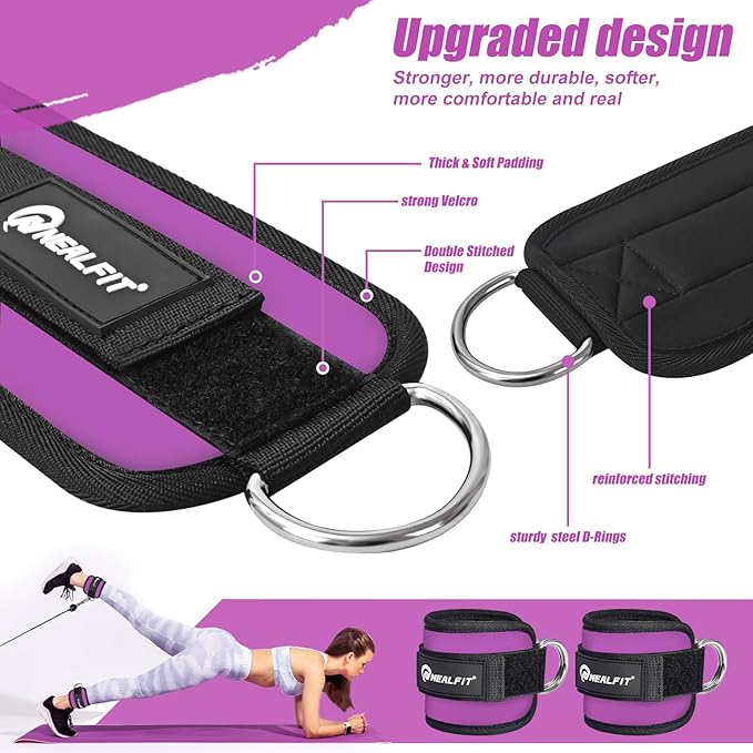 Ankle Strap for Cable Machine, Gym Ankle Cuff for Kickbacks, Leg Extensions, Glute Workouts, Booty Hip Abductors Exercise for Women and Men