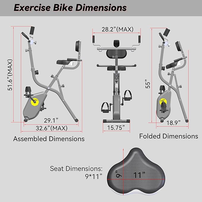 Folding Exercise Bike - Stationary Bikes for Home Use, Arms and Feet Workout, Foldable Indoor Cycling Machine - Magnetic with 8-Level Adjustable Resistance and 300 lbs Capacity