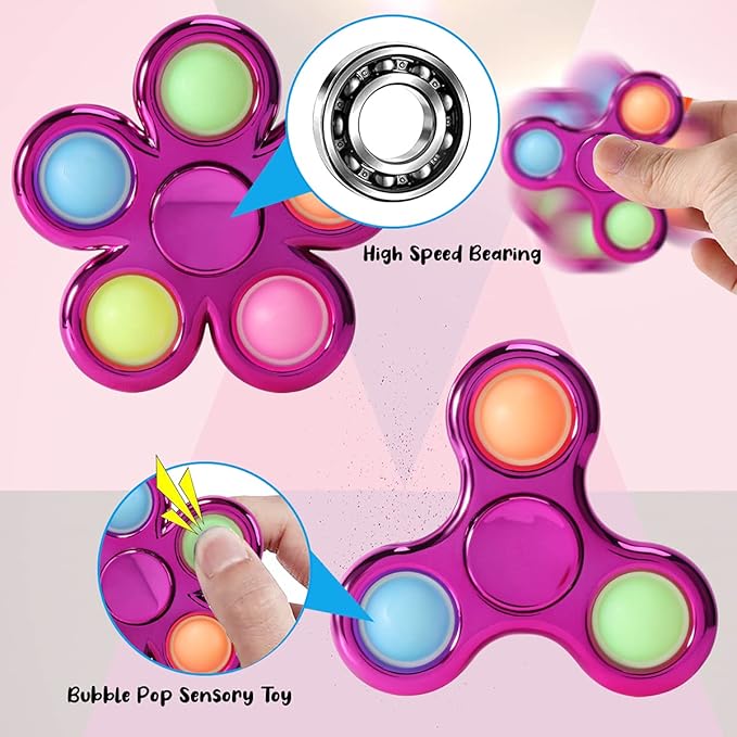 FIGROL 3 Pack Pop Fidget Spinner, Push Pop Bubble Fidget Spinner, Simple Sensory Metal-Looking Plastic Hand Spinner - Stress Reduction and Anxiety Relief for Children
