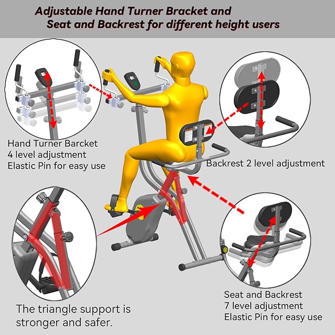Folding Exercise Bike - Stationary Bikes for Home Use, Arms and Feet Workout, Foldable Indoor Cycling Machine - Magnetic with 8-Level Adjustable Resistance and 300 lbs Capacity