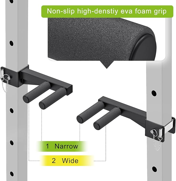 Dip Bar Attachment for Power Rack, Non-Slip Wide & Narrow Grip Handles, 500 lbs Capacity, Squat Rack Attachment for Dips, Inverted Rows, Push-Ups