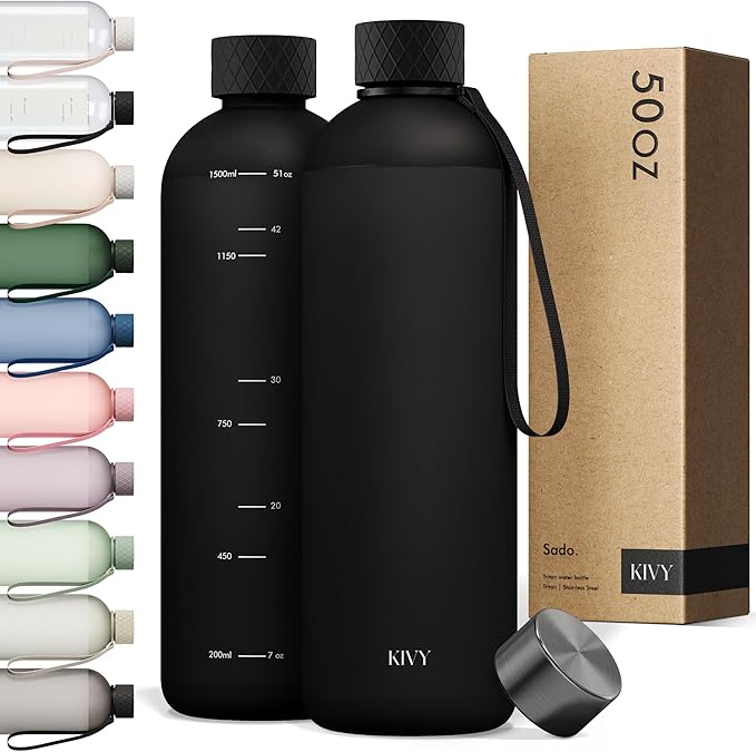 KIVY Tritan Water Bottle 2nd Generation (Dark Black, 50oz)