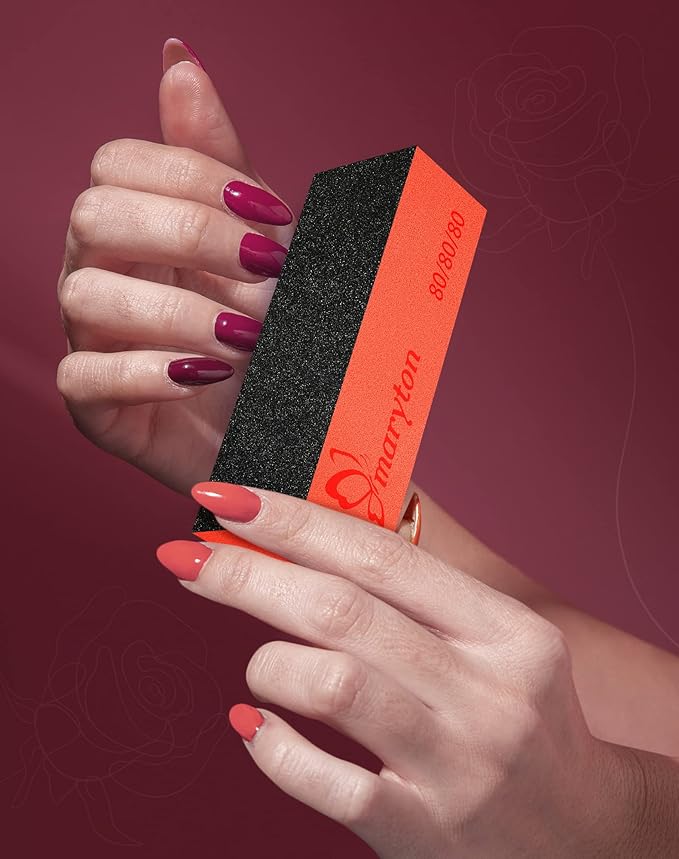 Maryton Nail Sanding Blocks, 80/80 Grit Nail Buffer Files for Acrylic Nails Kit Manicure Tool 10 PCS (Black Orange)