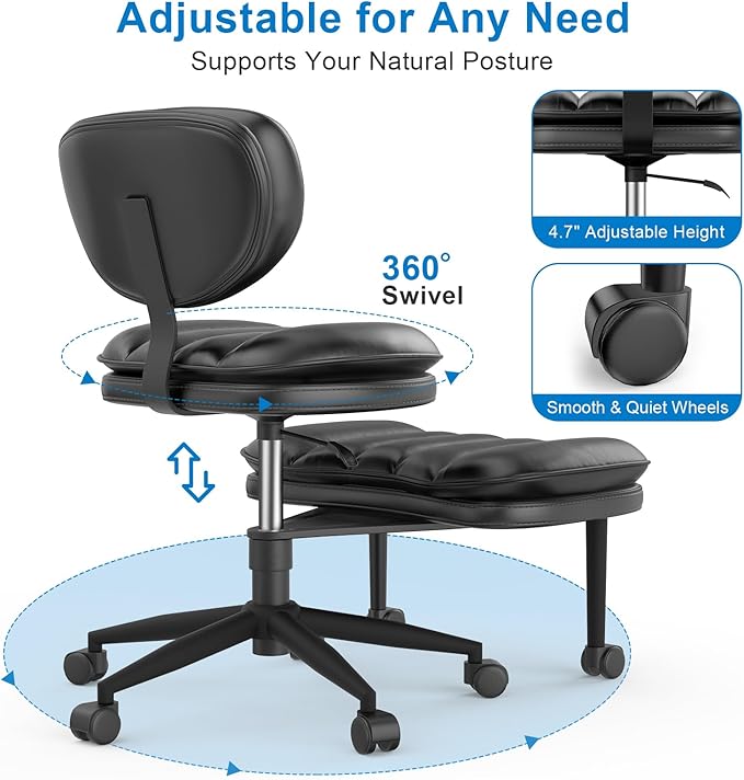 Cross Legged Office Chair, Ergonomic Cloud Criss Cross Desk Chair, Meditation Chair with Wheels, Height Adjustable Seat for ADHD, Wide Kneeling Chair with Back Support