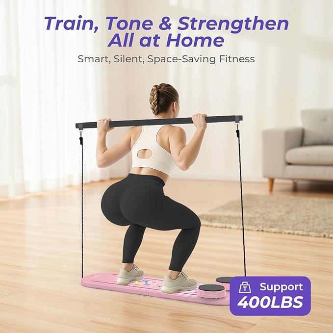 Pilates Reformer Board – 5-in-1 Foldable Pilates Machine for Home Workout, Portable Fitness Board with Resistance Bands, Full Body Training for Women