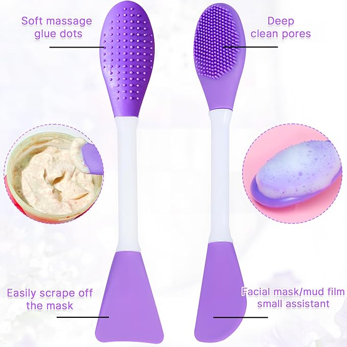 2 Pcs Silicone Facial Cleansing Brush,Face Masks Skincare Brush for Pore Cleansing(Purple)