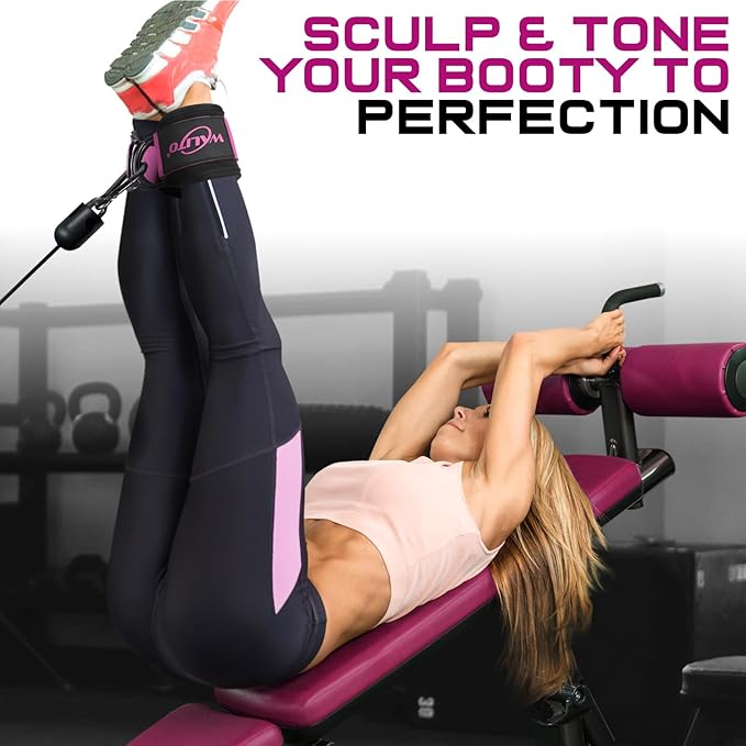 WALITO Gym Ankle Straps for Working Out - Glute Ankle Cuff Kickback Strap, Gym Cable Machine Accessories for Women Glute Leg Extensions, Hip Abductors & Lower Body Exercises Equipment