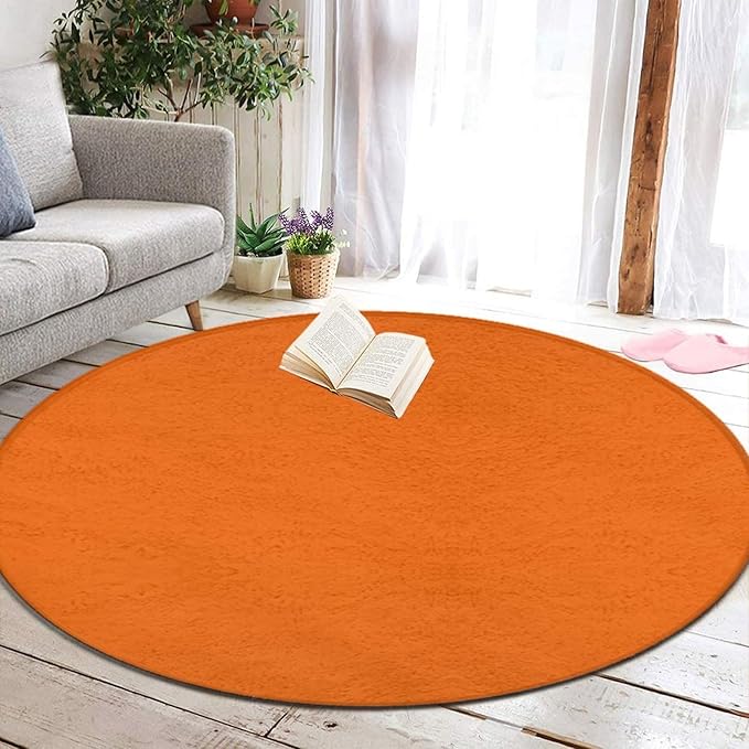 Large Machine Washable Circular Rugs, Home Decor Round Mat for Living Room Sofa Office Compatible with Orange