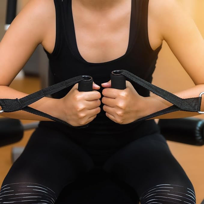 4pack Resistance Band Handles, Heavy Duty Exercise Handles, Rope Handle with 4 Carabiners, Workout Bands with Handle for Cable Machine Attachment