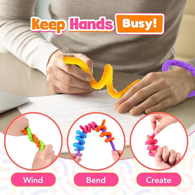 Fidget Toys Sensory Stick: Textured Silicone Sensory Toys for Kids 6 Pack, Stress Fidgets for Anxiety Relief Calming, Autism Classroom Must Haves, Christmas Stocking Stuffers for Teen Girls Boys Kids