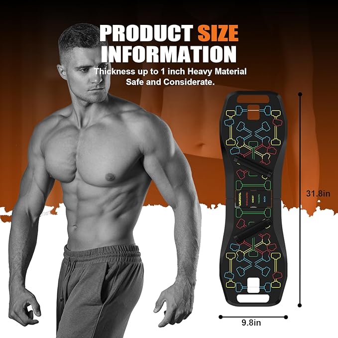 LALAHIGH Push Up Board,36 in 1 Home Gym Equipment with Ab Roller Wheel & Resistance Bands, Portable Foldable Workout Board for Full Body Strength Training Men Women