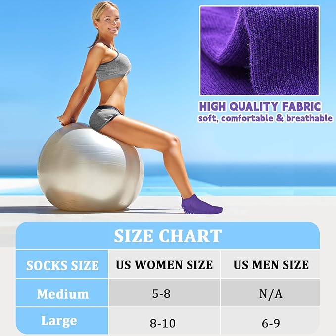 SkiBeaut Grips Non Slip Socks for Women, 4 Pairs Yoga Pilates Anti Skid Woman Hospital Gripper Socks (5-12)