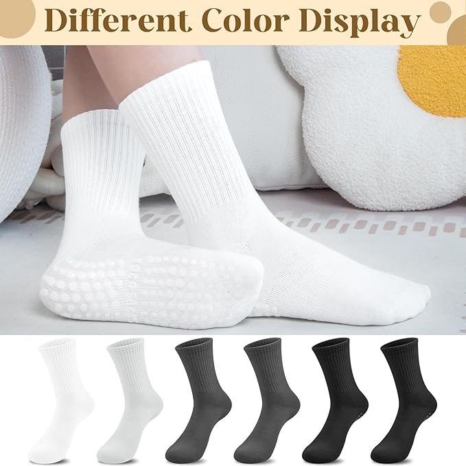 Justay 6 Pairs Pilates Socks with Grips for Women Soft Non Slip Crew Cotton Athletic Workout Barre Hospital Yoga Socks