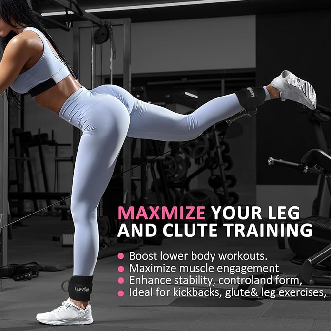 Ankle Straps for Cable Machines Kickbacks - Adjustable Comfort Ankle Cable Attachments for Gym Ankle Cuff Cable Machine Glute Kickback Straps - Leg Extensions, Curls & Ankle Cuffs Women