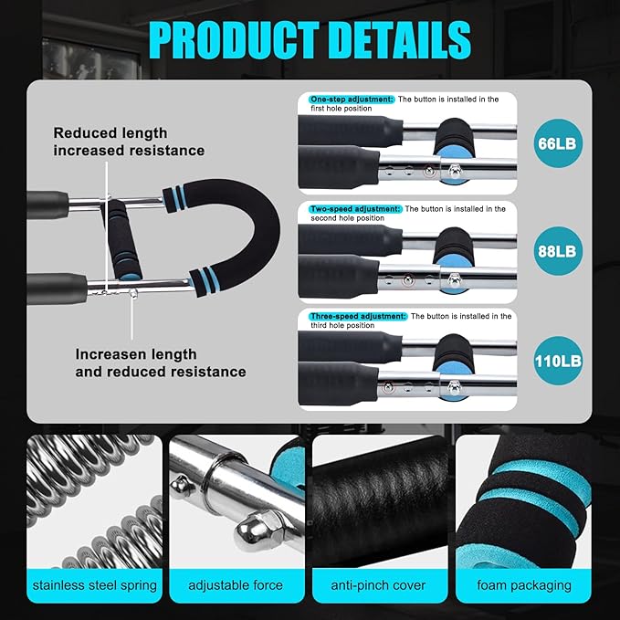 Adjustable 66-110lb Portable Twister Arm Trainer for Arms & Chest Workout Triceps Strength Training Men&Women Home Gym Exercise Machine - Strength Training & Muscle Fitness Equipment