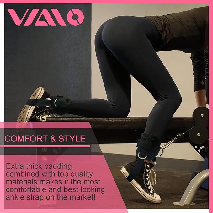 VAIIO Ankle Straps for Cable Machines,Adjustable Comfort fit Neoprene, Reinforce Double D-Ring - Premium Ankle Cuffs to Improve Abdominal Muscles, Lift The Butts, Tone The Legs for Men & Women
