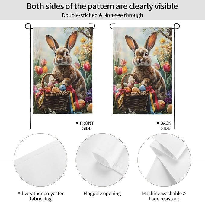 Easter Bunny Garden Flag 12x18 In Double Sided Yard Flags Lawn Sign Decor No Flagstand