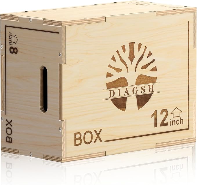 Plyo Box - 3-in-1 Wood Plyometric Jump Platform (20"x16"x12") for Home Gym Training - Ideal for Jumps, Squats & Conditioning-1 Piece