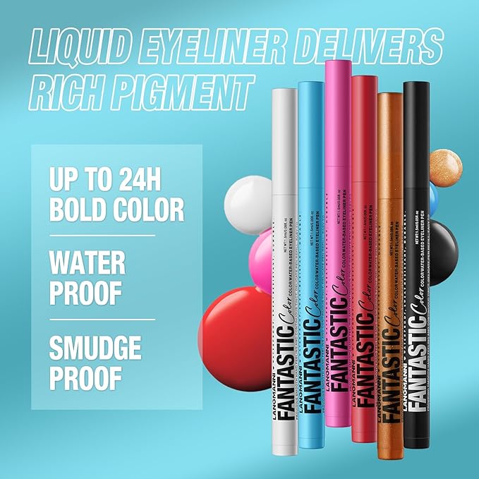 LANGMANNI 4 Colors Matte Liquid Eyeliner Set, Neon Colorful Pigmented With Long-lasting, Smudgeproof & Waterproof Eye Liner Makeup for Bold & Stunning Looks - Gift for Girls(#12345678)