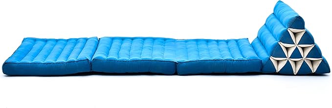 Leewadee 3-Fold Mat with Triangle Cushion – Comfortable TV Pillow, Foldable Mattress with Cushion Made of Eco-Friendly Kapok, 67 x 21 inches, Light Blue