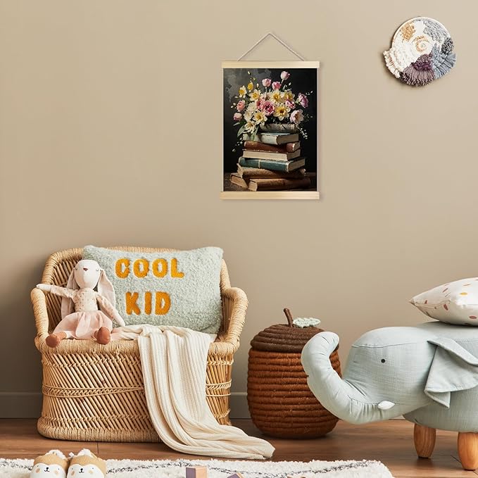JINYO Vintage Floral Bookish Wall Art, 12x16 Inches, Rectangular, Multicolor, Vertical, Wall Mount, Matte Finish, For Bedroom, Living Room, Office, Kitchen, Nursery, Kids Room