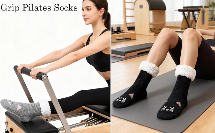 JaosWish Cat Fuzzy Socks Womens Pilates,Postpartum Essentials Non Slip Grip Slippers Hospital Socks for Labor Delivery