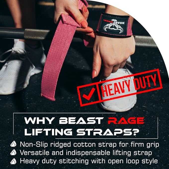 BEAST RAGE Lifting Wrist Straps for Weightlifting, Weight Lifting Straps Gym Grip Power Workouts Lifting Straps Padded Cotton Men Women Wrap Lift Deadlift Straps Hard Pull Exercise